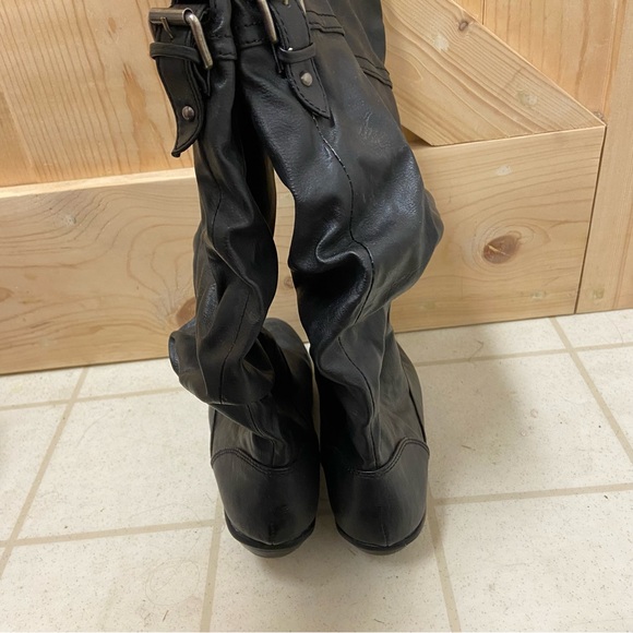 🎯 Black faux leather boots. 7 1/2 Extended calf.  Lightly used. - Picture 3 of 6